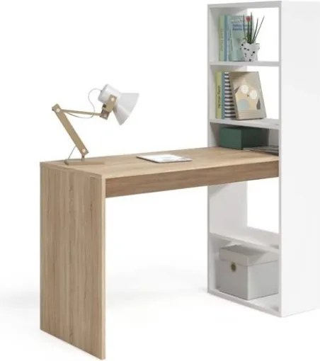 Scrivania Libreria Reversibile 144x120x53 Effetto Legno Bianco E Rovere Duplo
