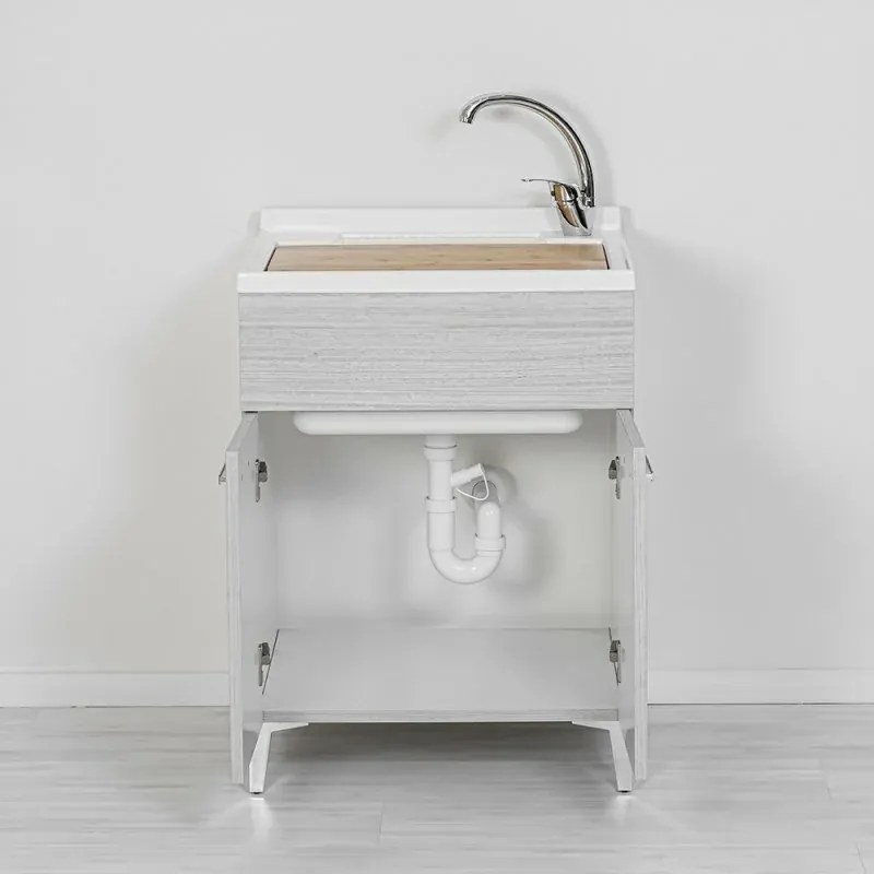 Mobile lavatoio grigio 60x50 cm vasca in resina e asse lavapanni Desya
