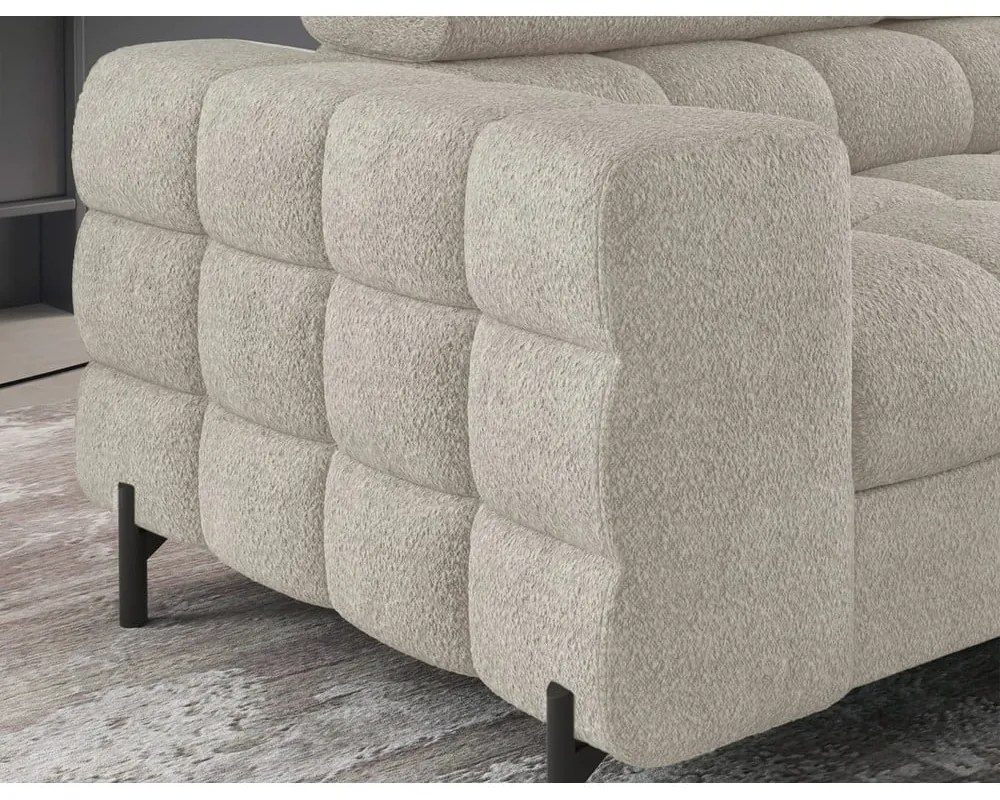 Divano angolare color crema allungabile/con contenitore (con penisola a destra/a L) e rivestimento in bouclé Ferucce – ELTAP