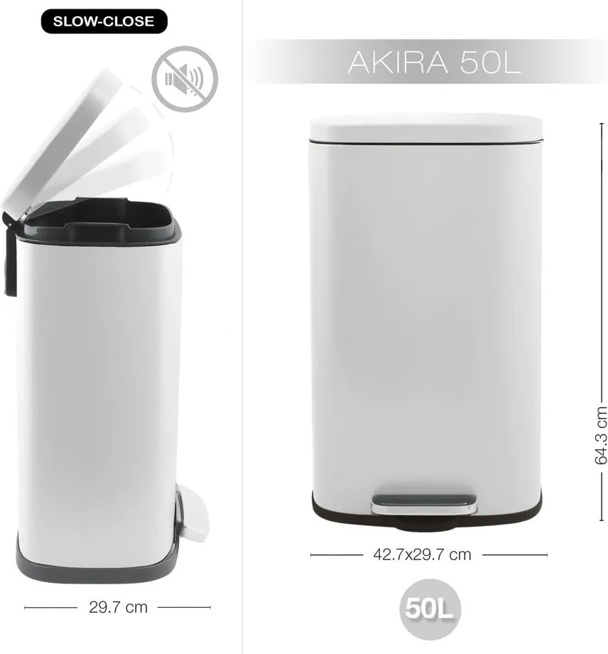 Cestino per la spazzatura bianco opaco in acciaio con pedale 50 l Akira – Spirella