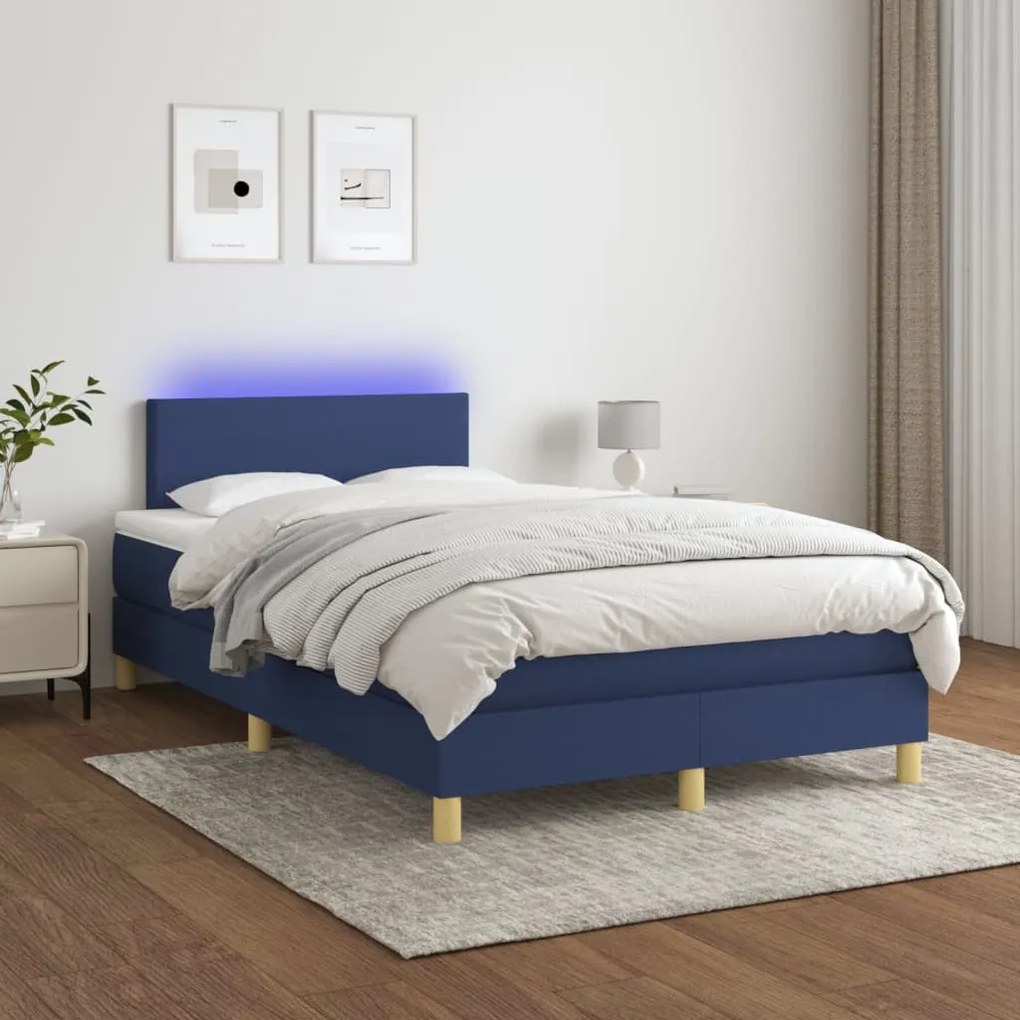 Letto A Molle Con Materasso E Led Blu 120x200cm İn Tessuto /