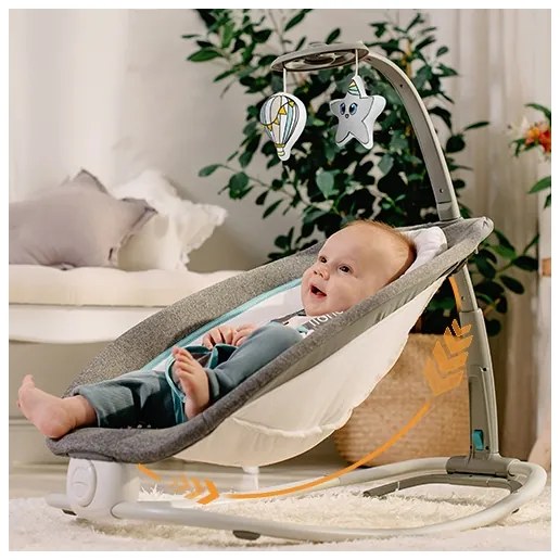 Lionelo - Dondolo vibrante per bambini con melodia PASCAL, 2xAA, grigio