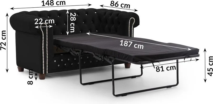 Divano nero allungabile con rivestimento in velluto 148 cm York Blik – Ropez