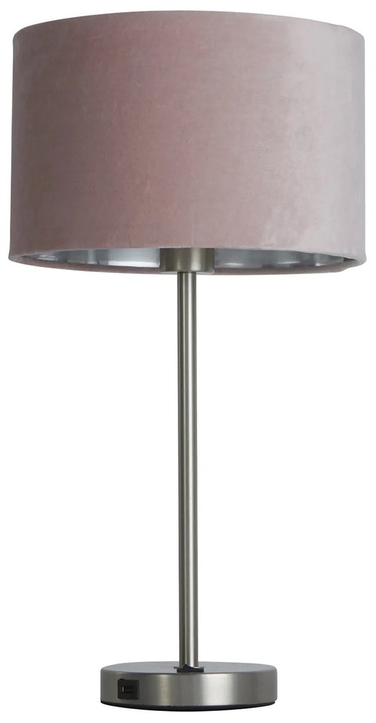 Lampada Scrivania Finlandese Metallo Nichel Velluto Rosa Usb 1 Luce E27