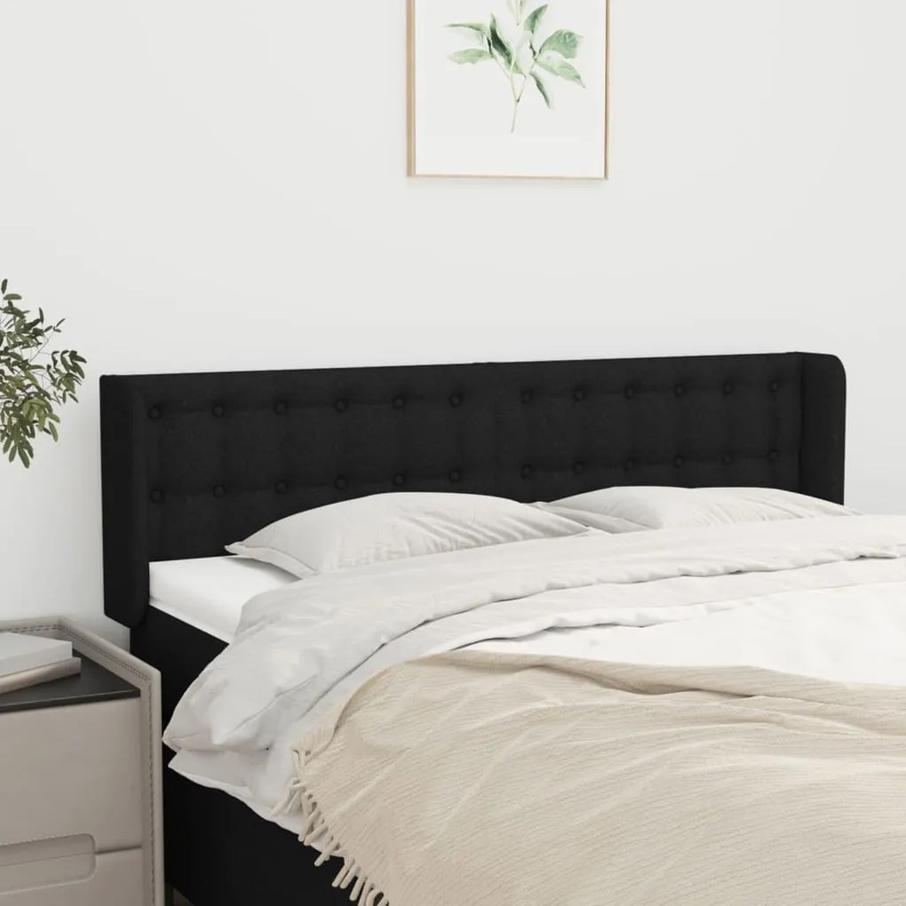 Testiera Ad Orecchio Nera 147x16x78/88 Cm İn Tessuto /