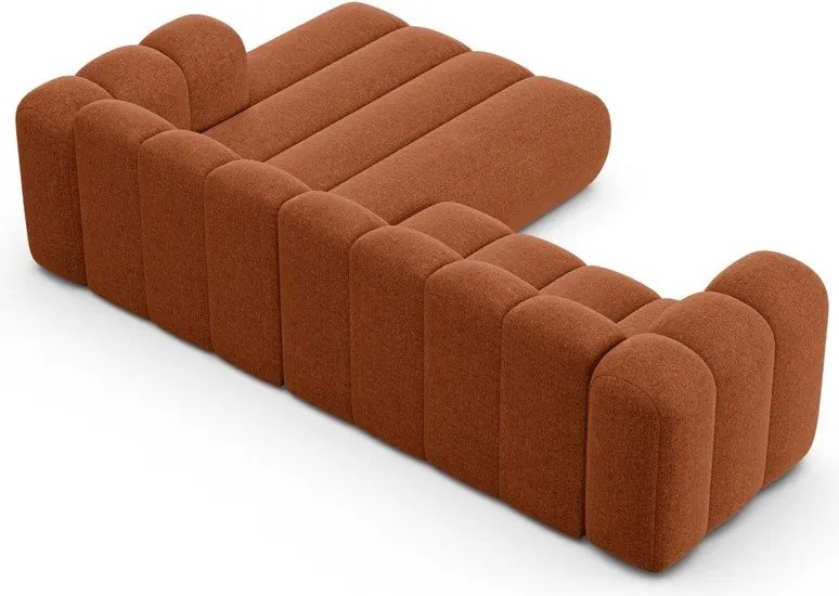 Divano angolare color mattone (con penisola a destra/con chaise lounge) con rivestimento in ciniglia Lupine – Micadoni