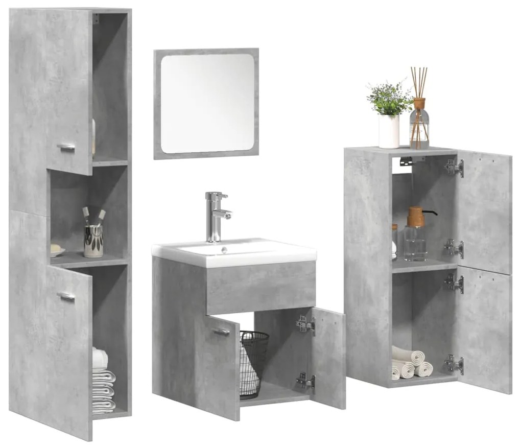 Set Mobili Da Bagno 5 Pz Grigio Cemento İn Legno Multistrato /