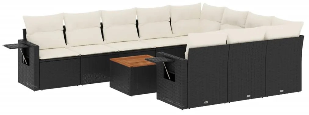 Set divani da giardino 11 pz con cuscini in polyrattan nero