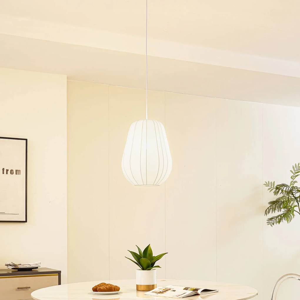 Lindby lampada a sospensione Helin, bianco, Ø 30 cm, tessuto