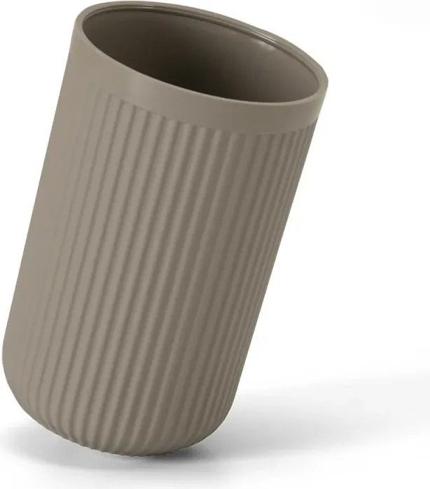 Set accessori bagno 3 pz con dispenser portaspazzolino e portasapone tortora cannettato Arizona