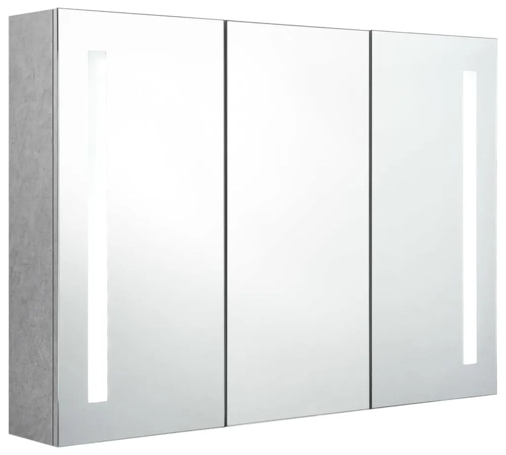 Armadietto bagno con specchio e led grigio cemento 89x14x62 cm