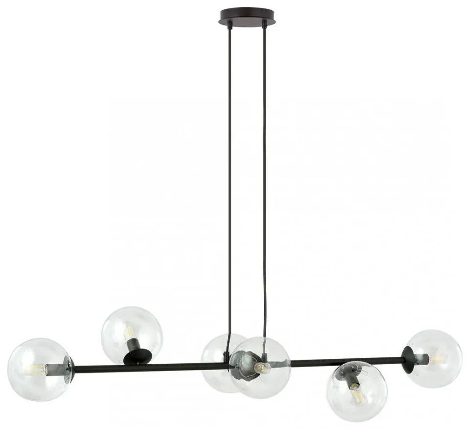 Lampadario a Sospensione in Acciaio e Vetro ROSSI 6 Nero 6xE14 Colore delle Sfere Trasparente