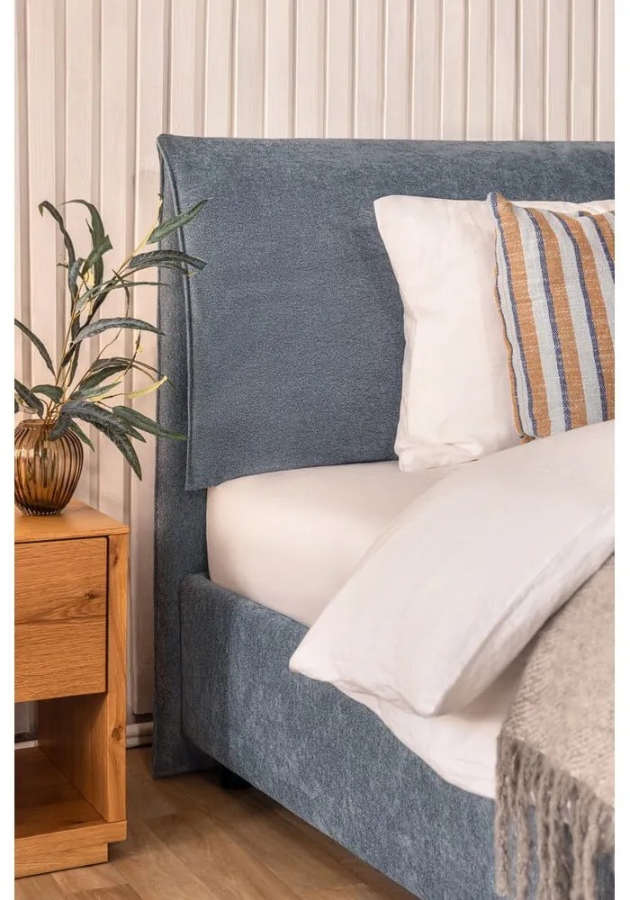 Letto matrimoniale imbottito blu con contenitore e rete inclusi 180x200 cm Myra Pillow – Bonami Selection