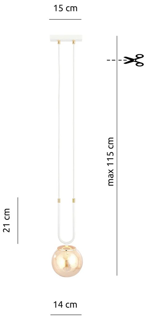 Sospensione Contemporanea 1 Luce Crio Acciaio Bianco Oro E Sfera Vetro Ambra