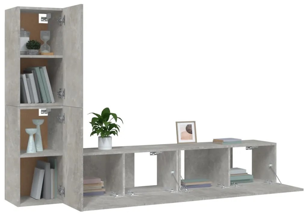 Set di mobili porta tv 4 pz grigio cemento in legno multistrato
