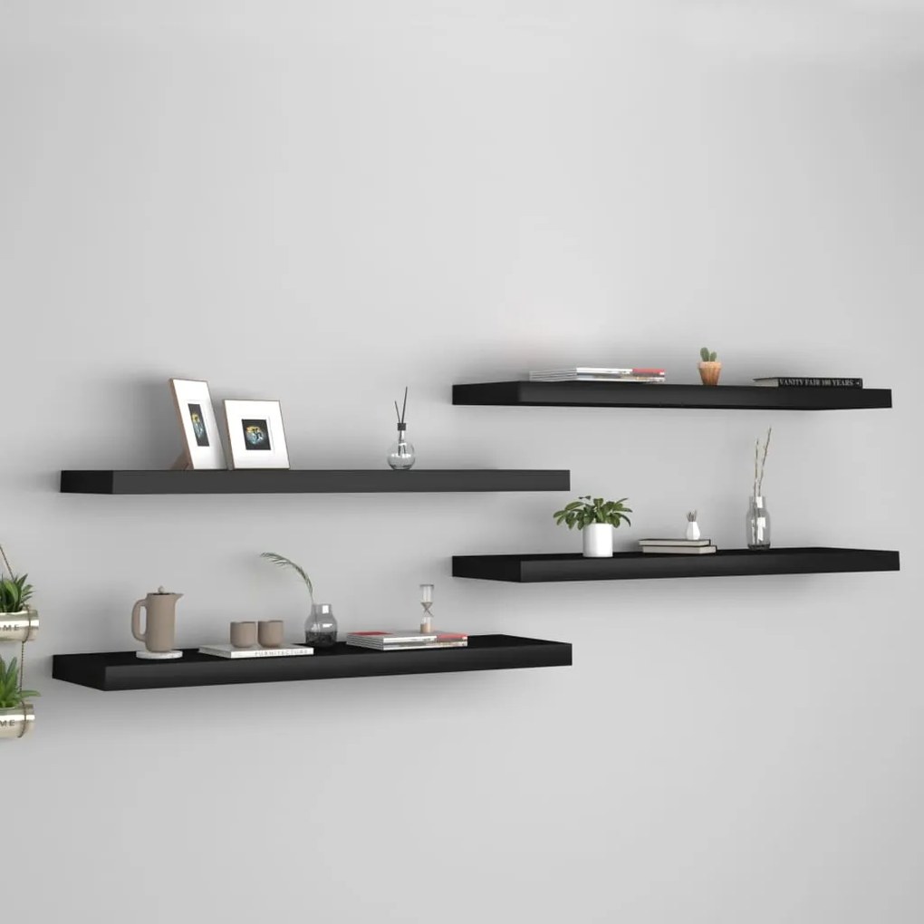 Scaffali A Parete 4 Pz Neri 90x23,5x3,8 Cm İn Mdf /
