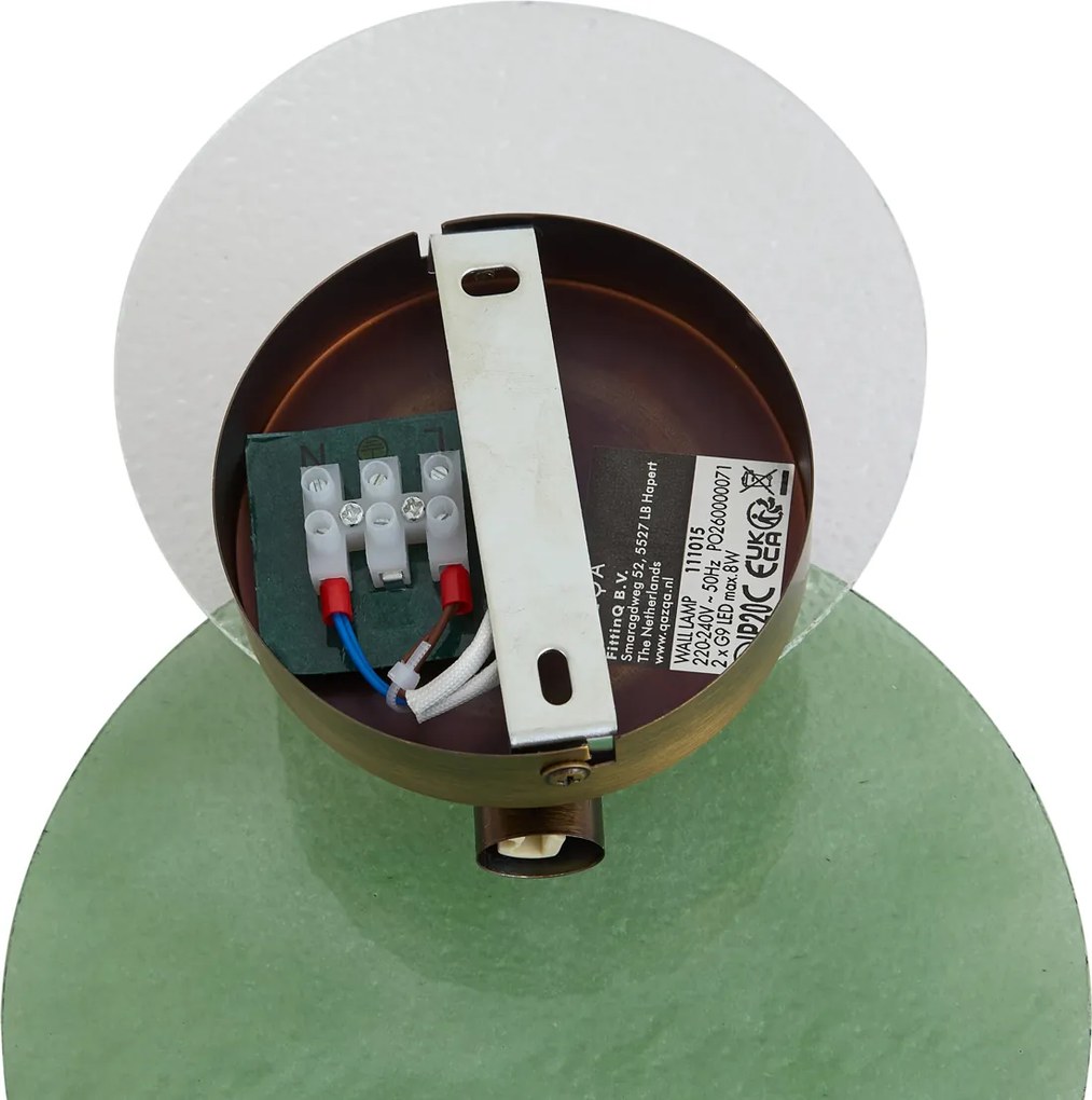 Lampada da parete Art Déco bronzo scuro con vetro verde e trasparente 2 luci - TEXT