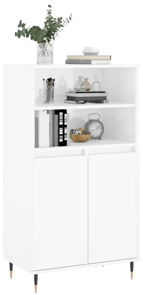 Credenza bianco lucido 60x36x110 cm in legno multistrato