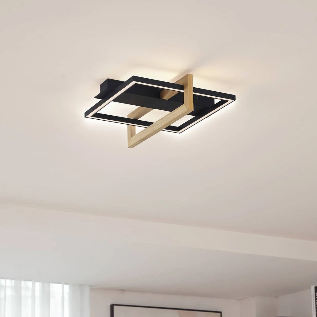 Plafoniera a LED Holamu Lindby, Nero, Soggiorno / Sala da pranzo, Alluminio, Moderno, Plafoniera LED