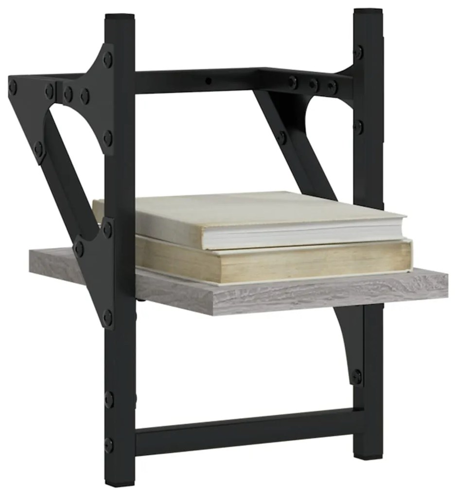 Mensole a parete con aste 2pz grigio sonoma 20x25x30 cm