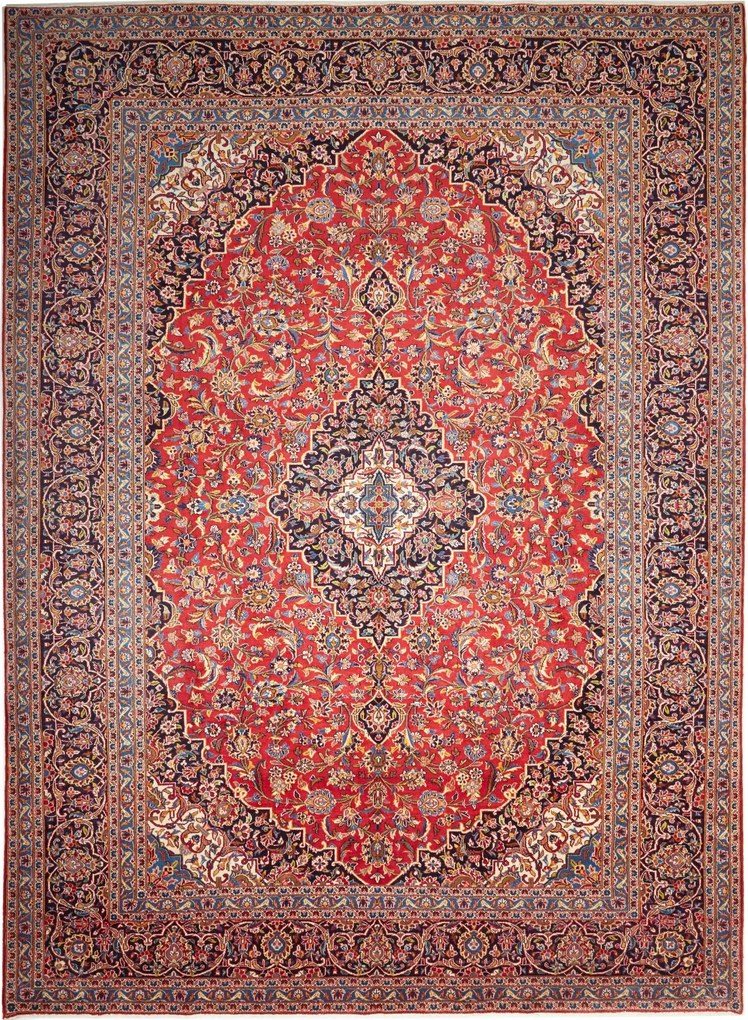 Kashan Tappeto 410x300 Blu (Iran) Annodato A Mano