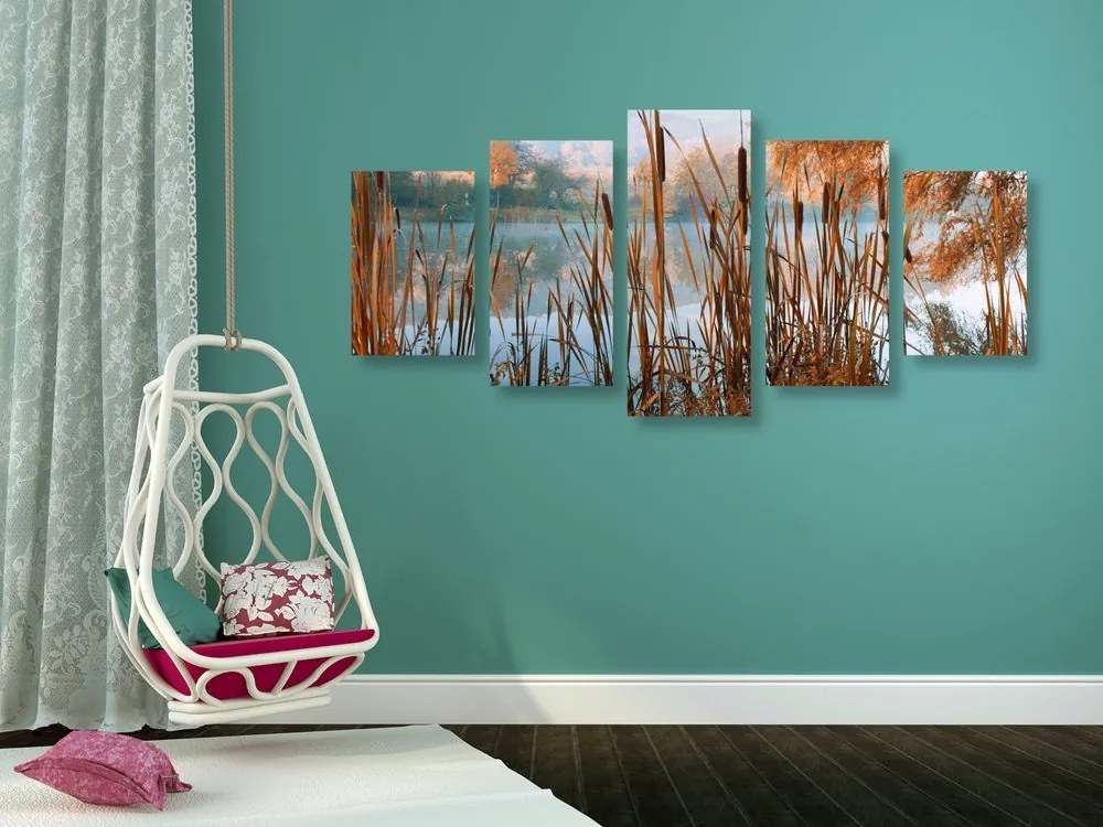 Quadri 5 pezzi – Fiume tra la natura autunnale