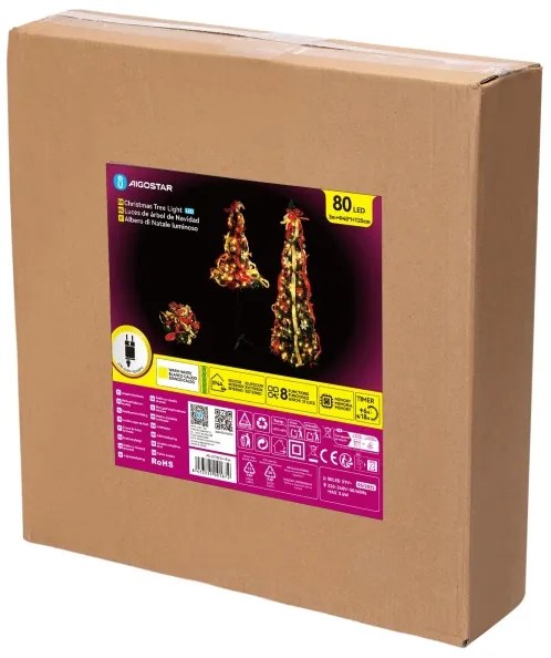 Aigostar - LED albero di Natale da esterno 80xLED/230V 1,2m IP44 rosso/oro bianco caldo