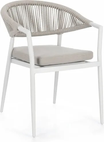Sedia Da Esterno Impilabile Con Braccioli In Alluminio E Corda Millor Bianco JA61 Bizzotto