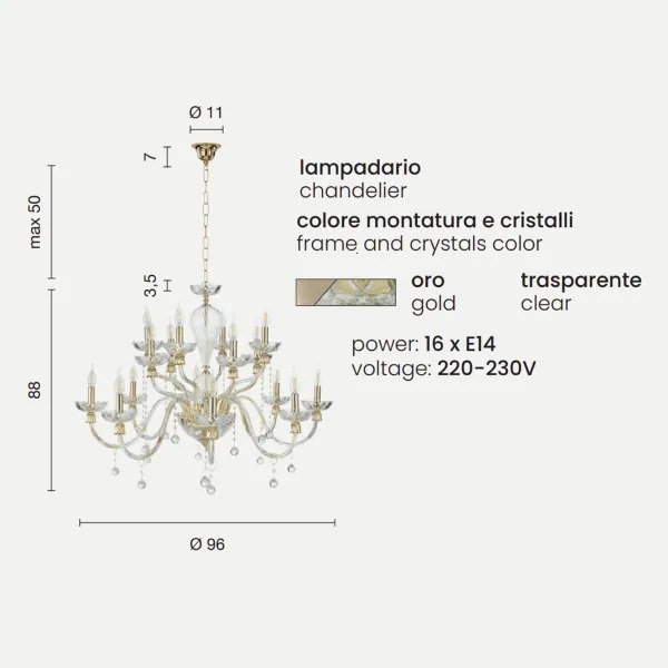 Lampada a sospensione D96 cm ROXANNE in vetro soffiato lavorato a mano 16 LUCI