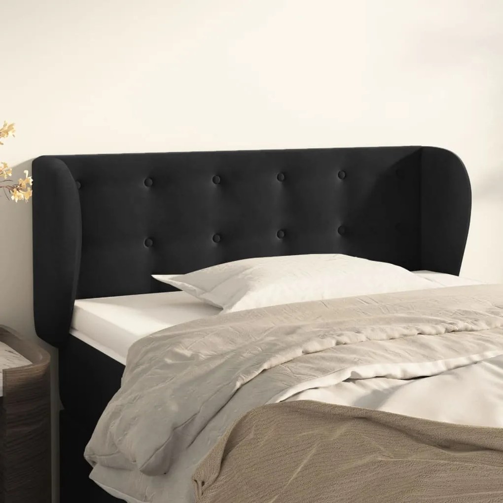 Testiera Ad Orecchio Nera 103x23x78/88 Cm İn Velluto /