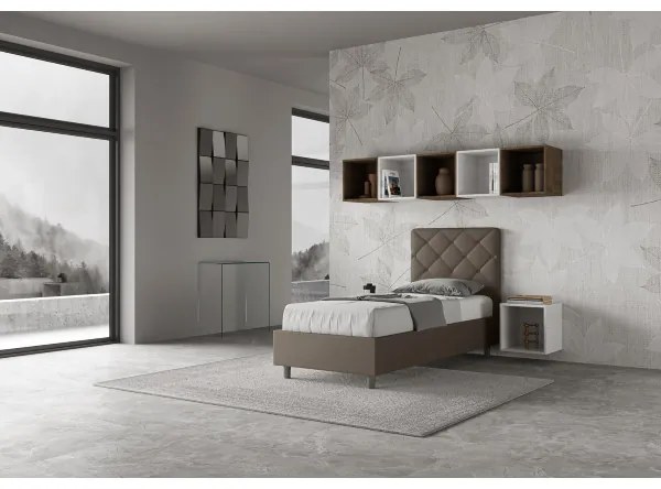 Letto singolo senza rete imbottito 80x200 similpelle cappuccino Priya