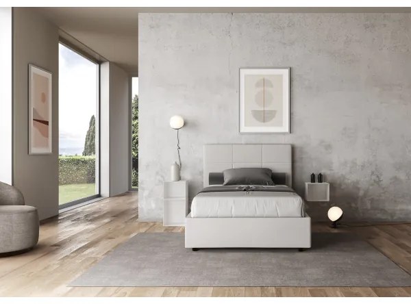 Letto matrimoniale francese con rete imbottito 140x190 similpelle bianco Mika