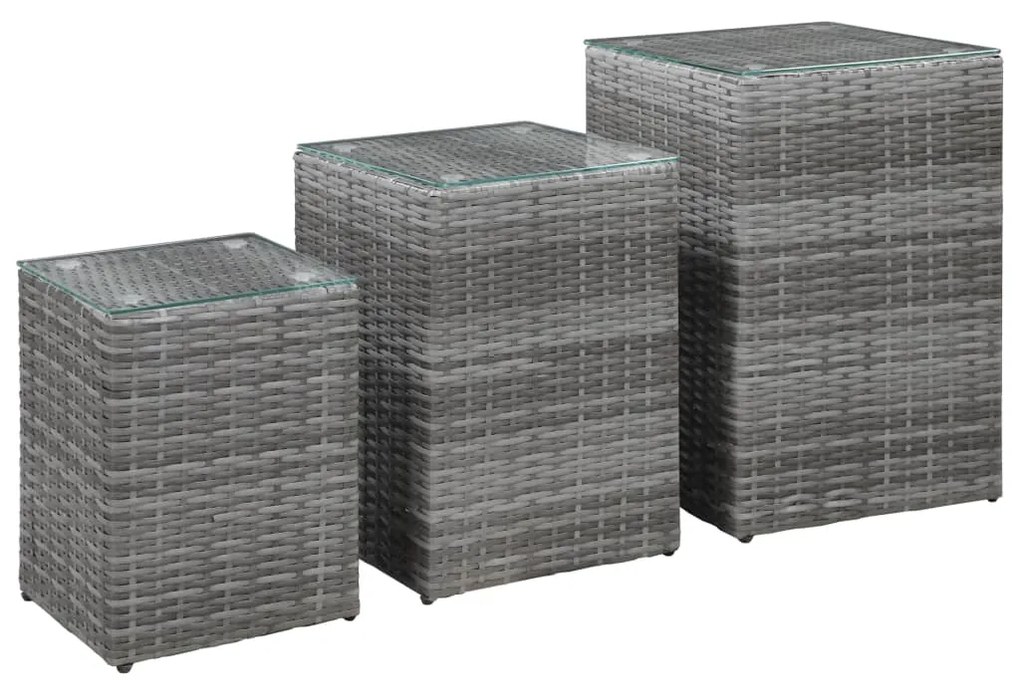Tavolini Laterale 3 Pz Con Piano İn Vetro Grigi İn Polyrattan /