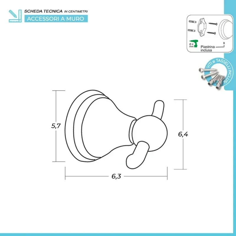 Set accessori a muro 5 pezzi in acciaio con finitura bronzo e viti incluse  Iris