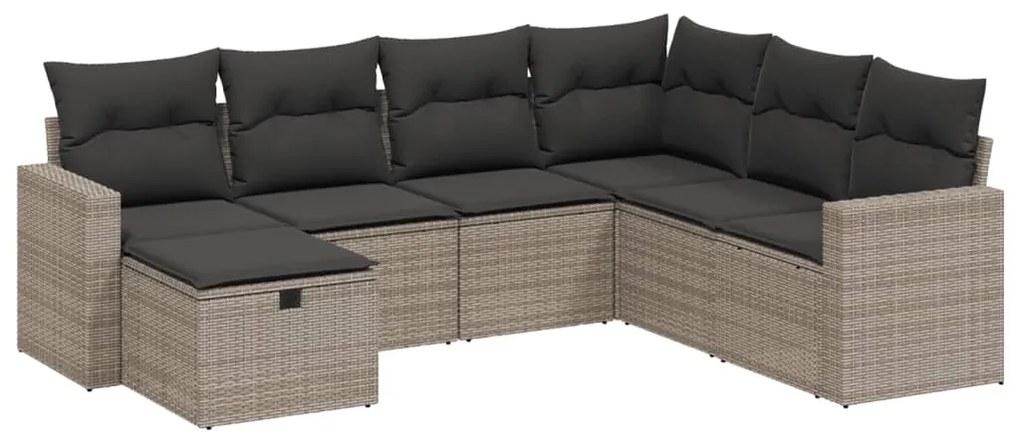 Set divani da giardino 7 pz con cuscini grigio in polyrattan