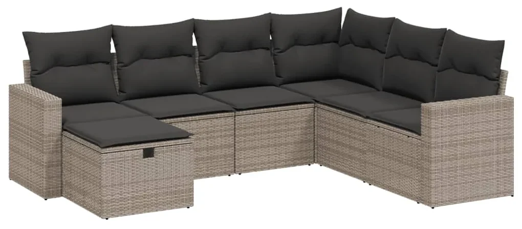 Set divani da giardino 7 pz con cuscini grigio in polyrattan