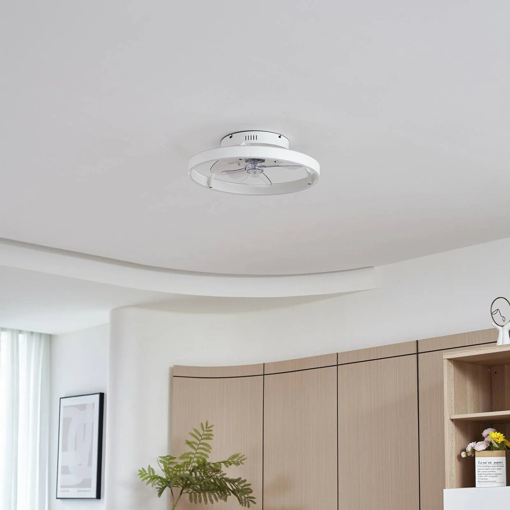 Lindby Ventilatore da soffitto LED Momitu, bianco, alluminio, Ø 50 cm