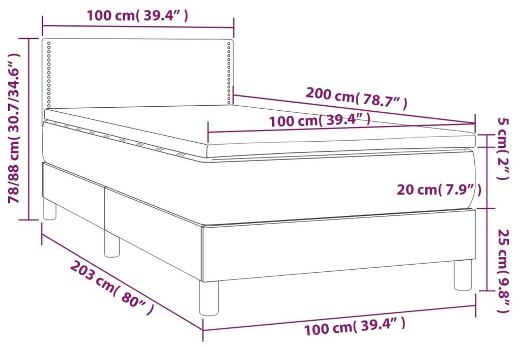 Letto a Molle con Materasso e LED Blu 100x200cm in Tessuto