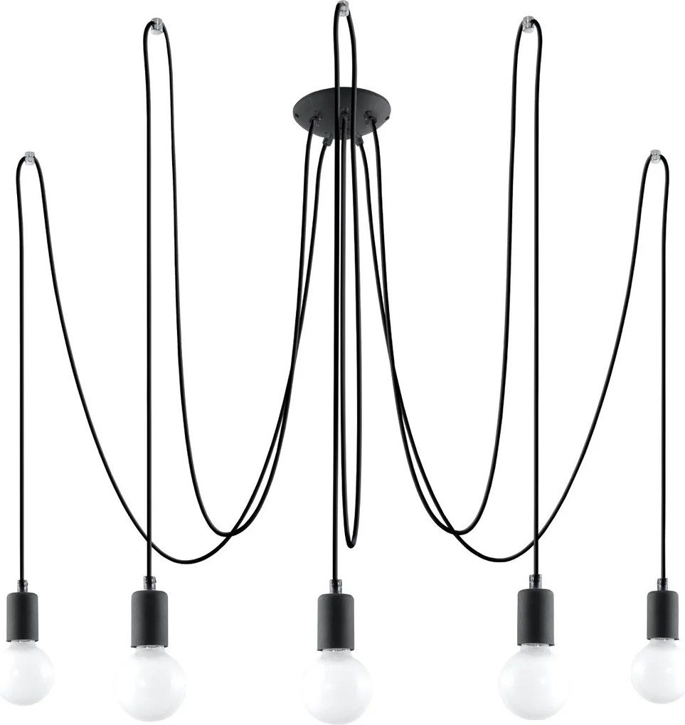 Lampadario a Sospensione 5xE27 EDISON 5 in Acciaio Nero
