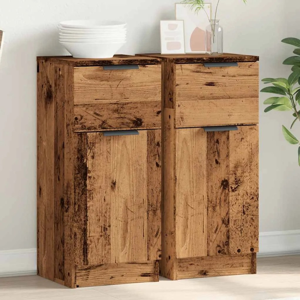 Credenze 2 Pz Legno Antico 30x30x70 Cm İn Legno Multistrato /