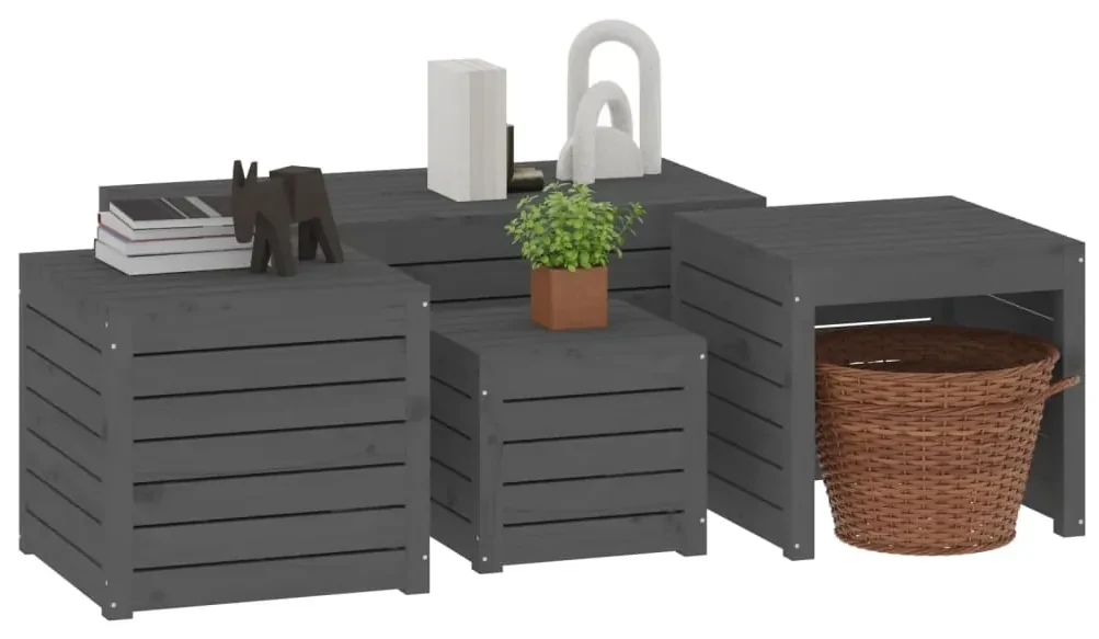 Set cassette da giardino 4 pz grigio in legno massello di pino
