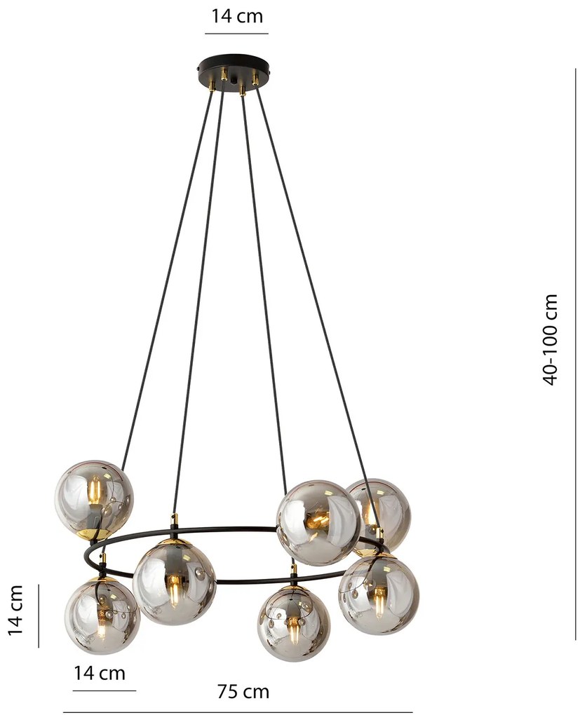 Lampadario Minimal Tiamat Acciaio Nero Oro Grigio 7 Luci E14 Ip20