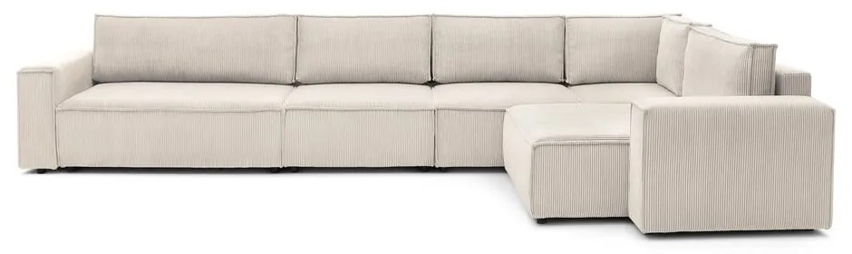 Divano angolare in velluto a coste color crema, angolo destro Nihad modular - Bobochic Paris