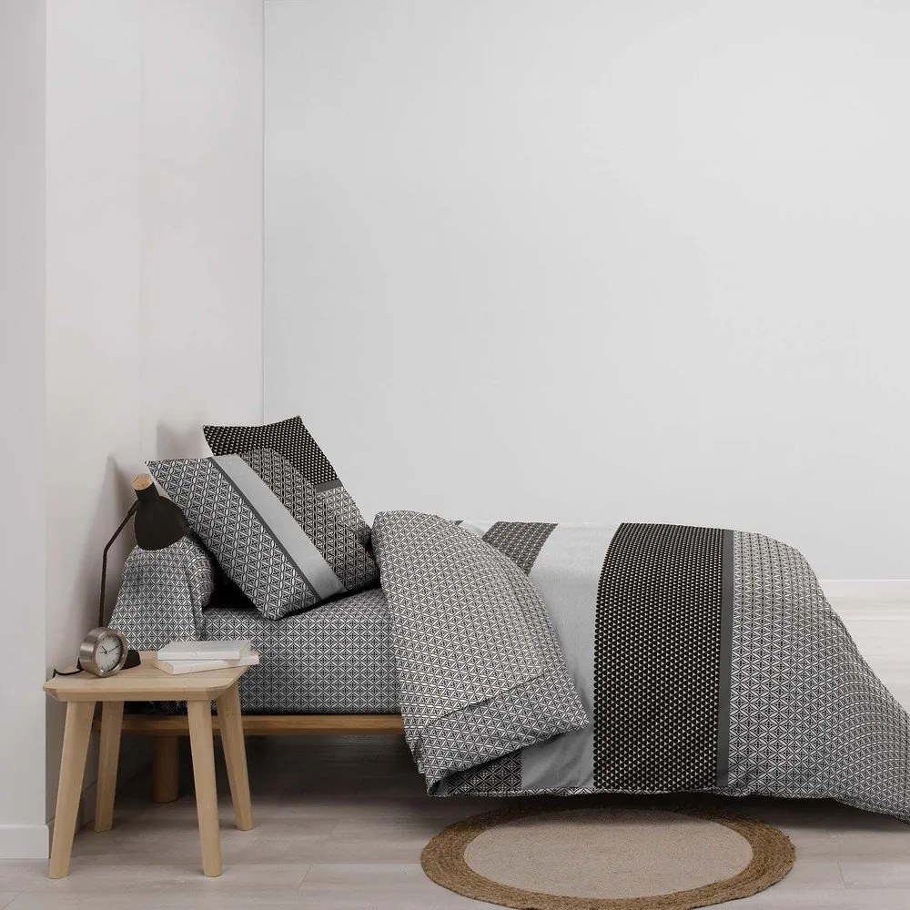 Set copripiumino e federa bianco e nero in cotone per letto matrimoniale ed esteso con lenzuolo incluso/6 pezzi 240x220 cm Meiko – douceur d'intérieur