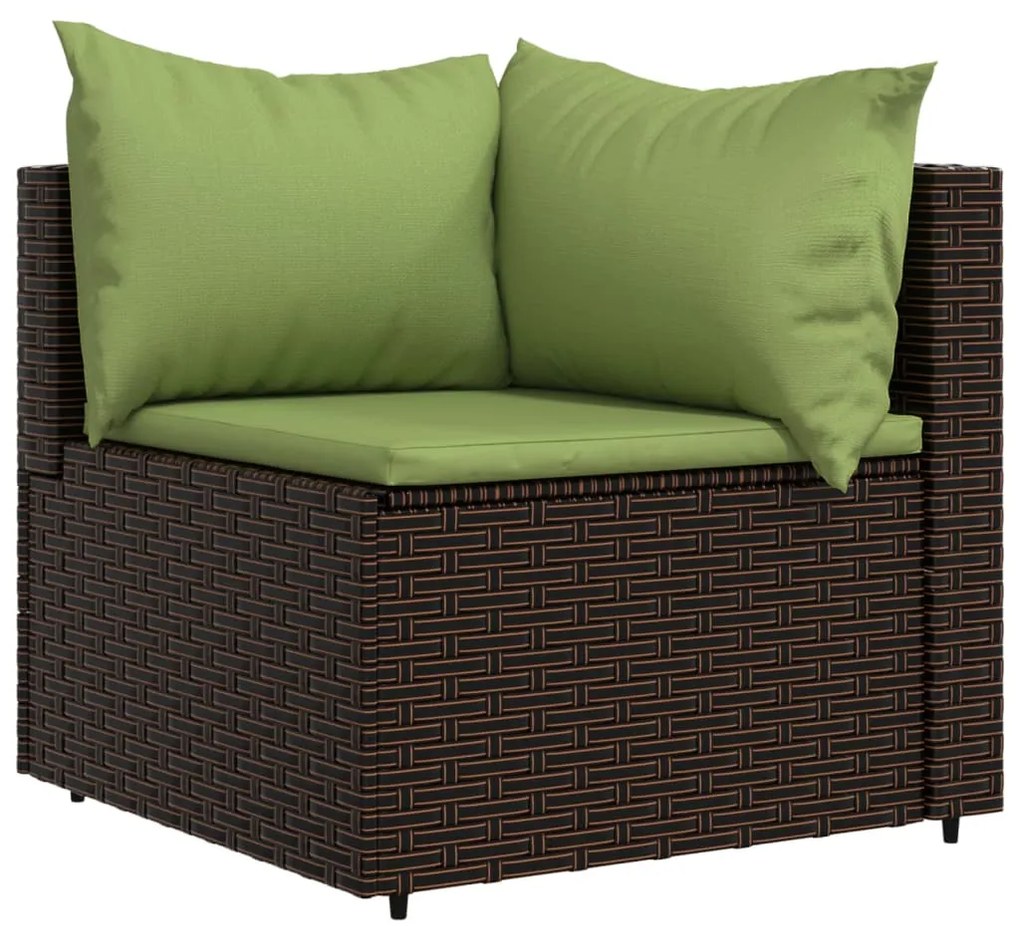 Set mobili da giardino 3 pz con cuscini in polyrattan marrone