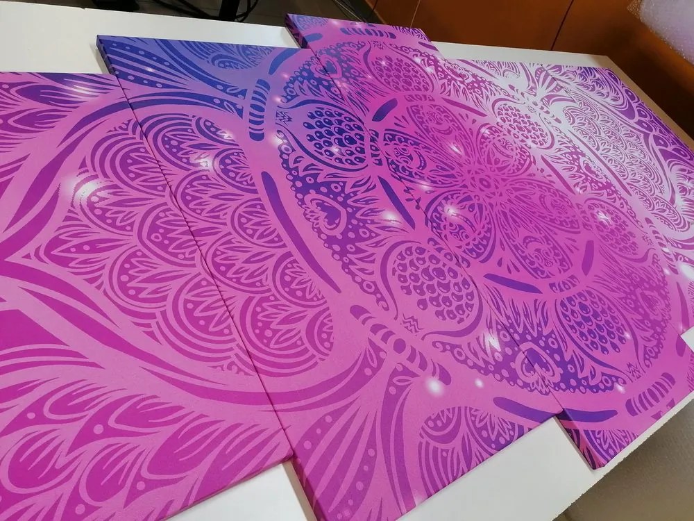 Quadri 5 pezzi – Mandala indiana con sfondo galattico