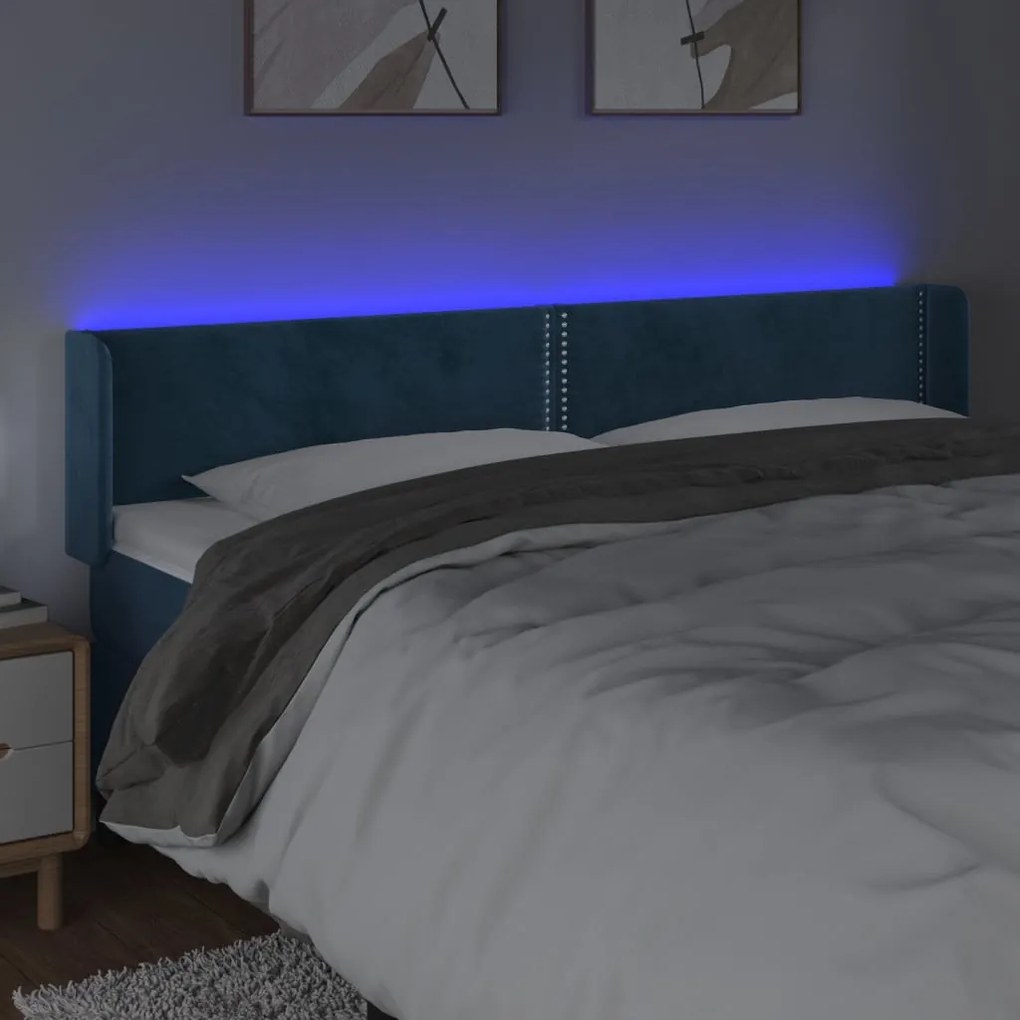 Testiera a led blu scuro 183x16x78/88 cm in velluto