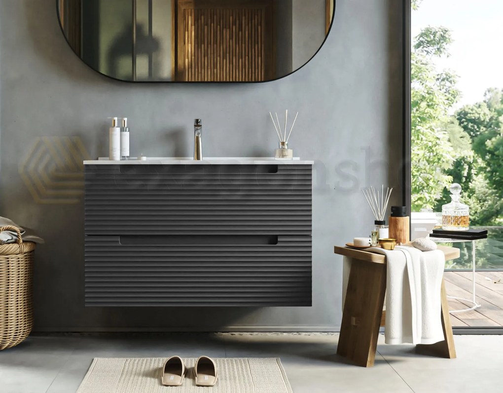 Mobile bagno dark grey 100x45 Mango due cassetti maniglia incassata con lavabo in ceramica lucida