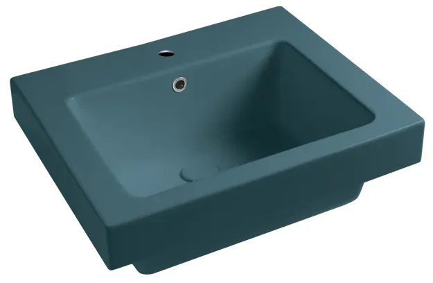 Lavabo a incasso e d'appoggio rettangolare vasca centrale Alaqua L 60 x H 25 x P 21 cm in ceramica verde opaco