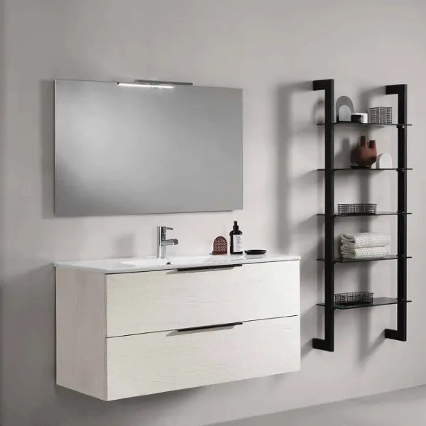 Mobile bagno sospeso 100 cm specchio e lampada LED - Bali Bianco Nordico
